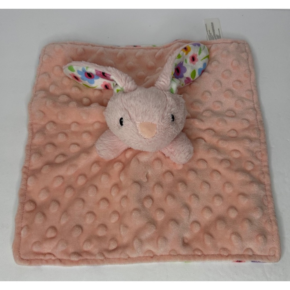 Walmart Pink Bunny Flowers Security Blanket Lovey Raised Dots 10x10